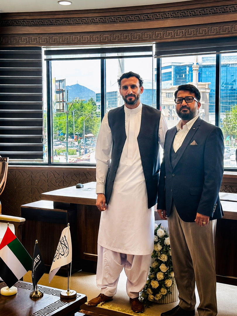 Ahmad Naeim Akhtar with Mr. Tariq Al Habtoor of Rahber Global Mobility during a strategic meeting in Kabul.